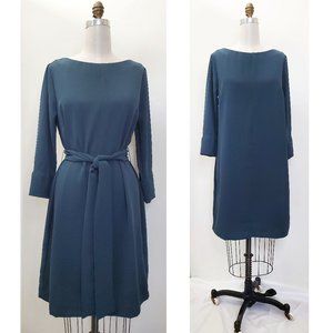 H&M Womens Dark Teal Boat Neck Crepe Dress with Tie M NWT